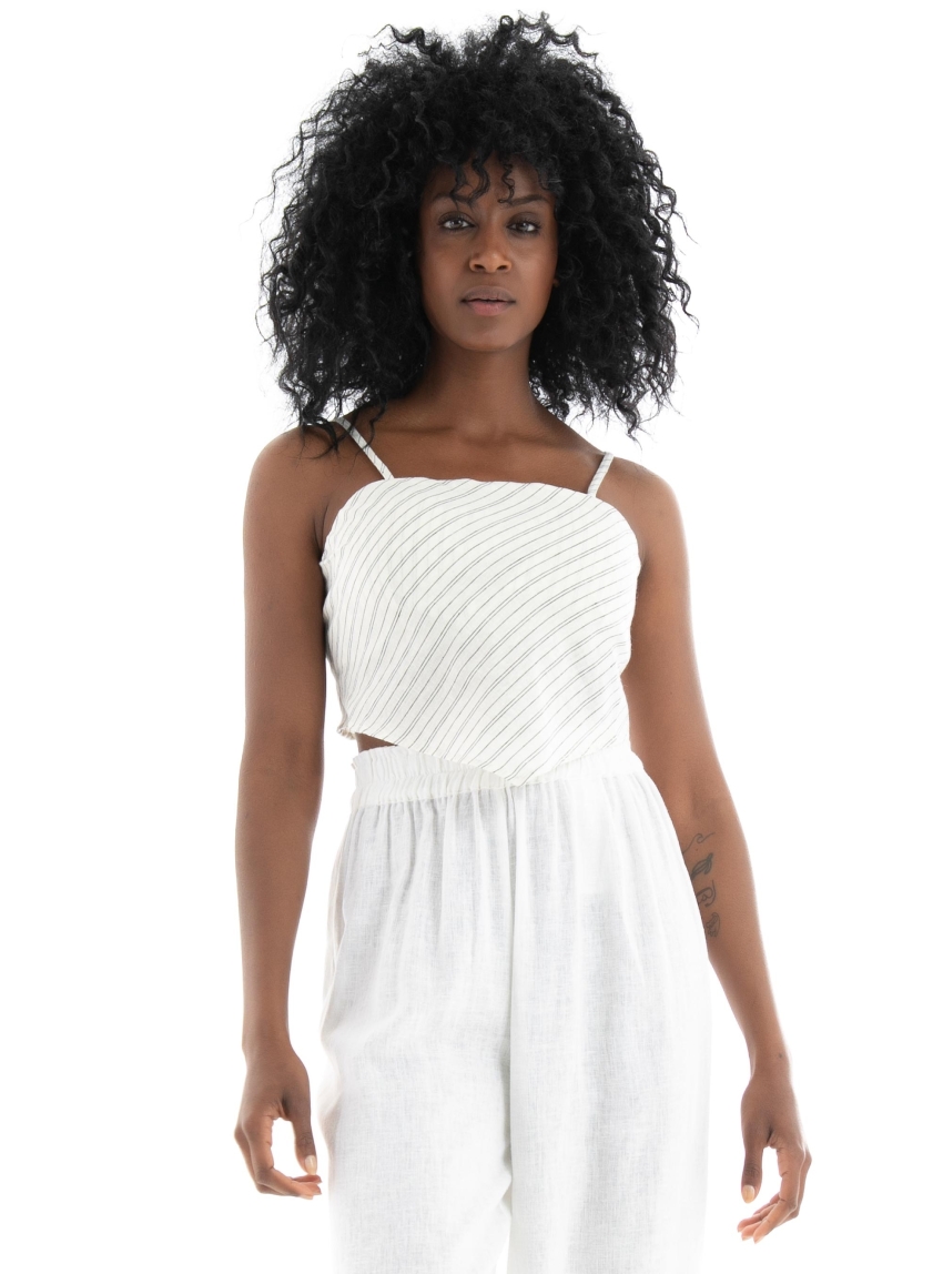 Only Sophie Strap Stripe Crop Top  - White