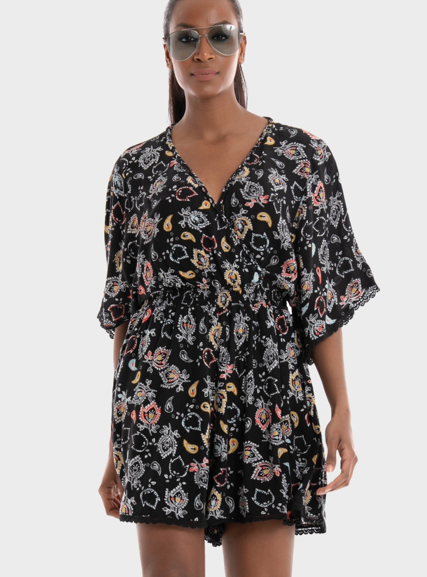 Superdry Ovin Vintage Beach Playsuit - Printed Black