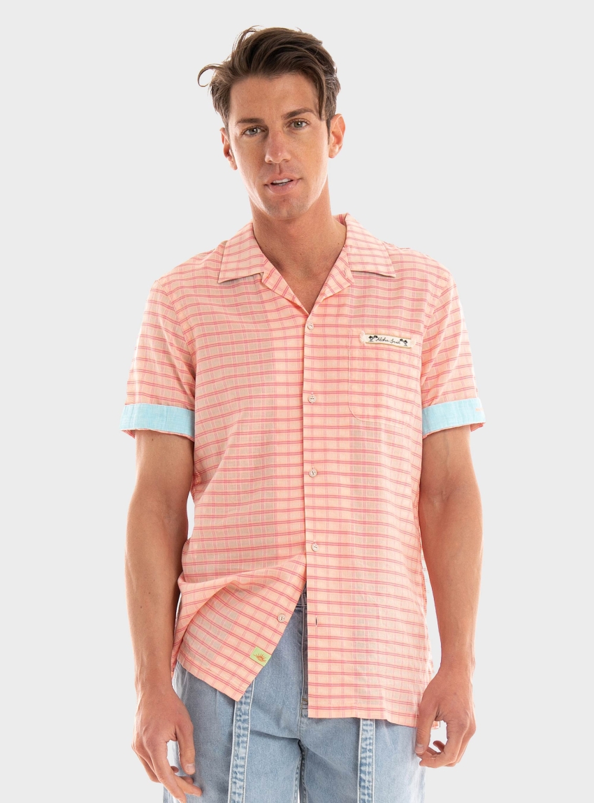 Scotch & Soda Lightweight Structured Shortsleeve Shirt - Pink