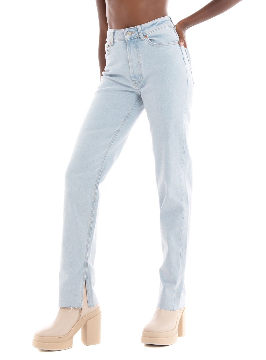 JJXX Seoul Straight Long Side Slits Mid Waist Cc3011 Jeans - Bleached Denim