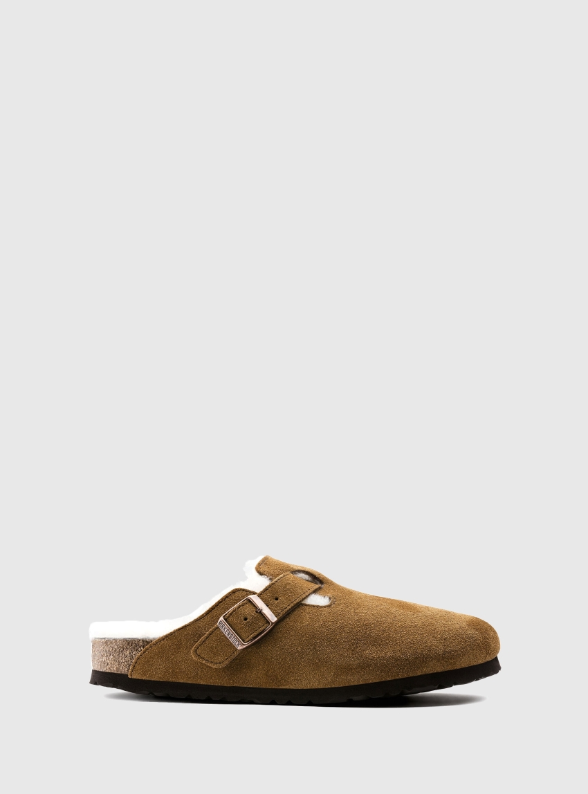 Birkenstock Narrow Fit Slippers Boston Shearling - Cognac