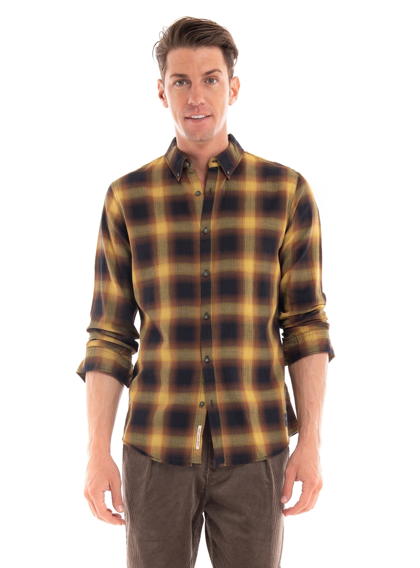 Scotch & Soda Slim Fit- Lightweight Herringbone Check Shirt - Black