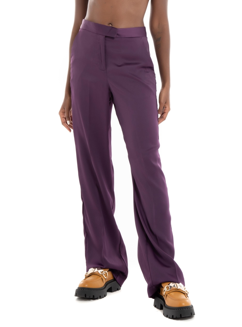 JJXX Mary Satin Regular High Waist Pants - Aubergine