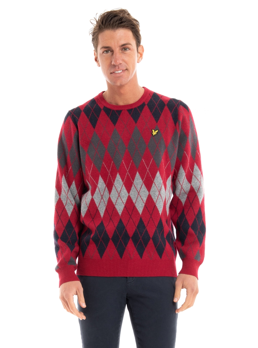 Lyle & Scott British Argyle Crew Neck Knit - Dark Red