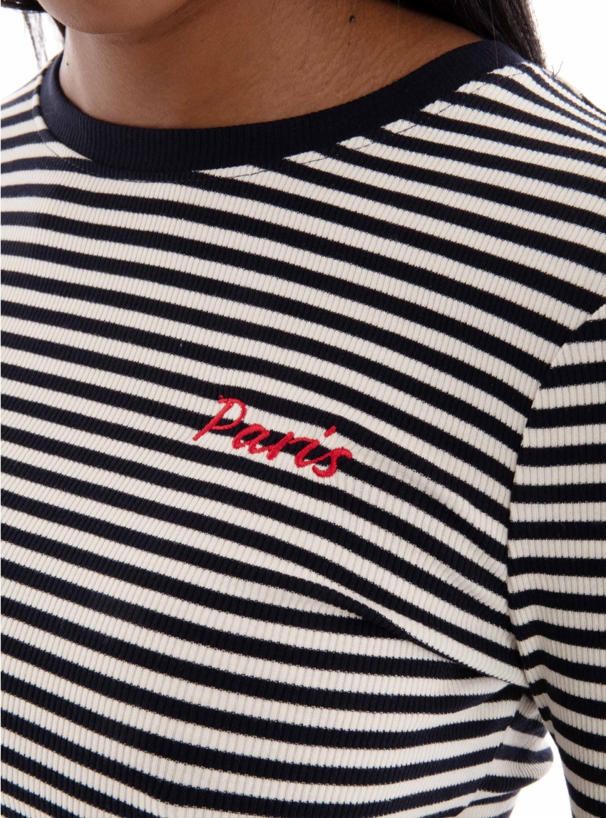 Only Maja Long Sleeve Cropped Stripe Top - Blue