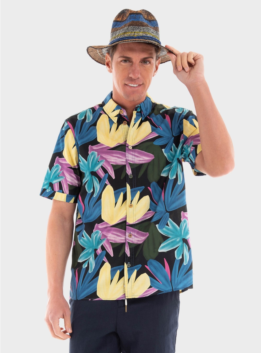 Scotch & Soda Regular-Fit Allover Printed Short-Sleeved Shirt - Blue