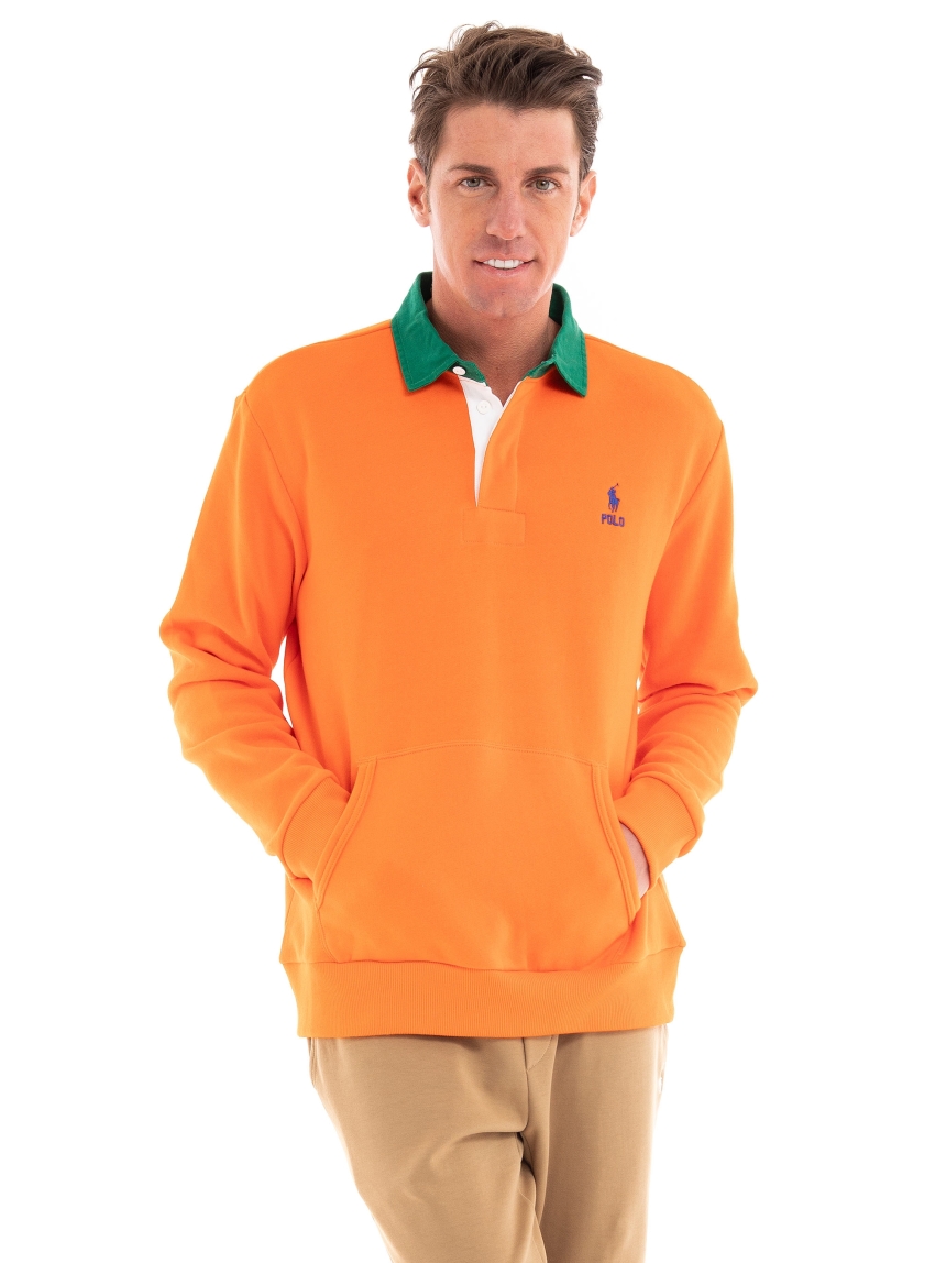 Polo Ralph Lauren Contrast-Collar Fleece Rugby Sweatshirt - Orange