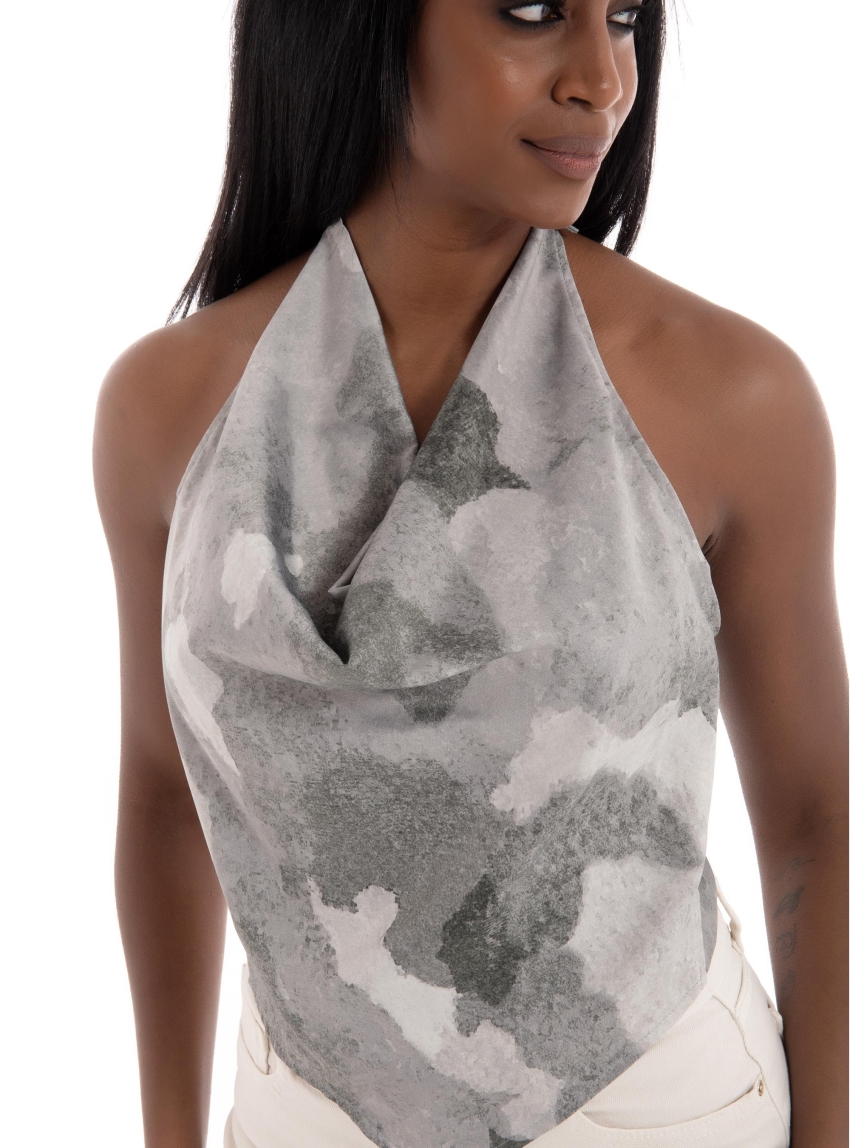 JJXX Penny Satin Scarf Top - Grey