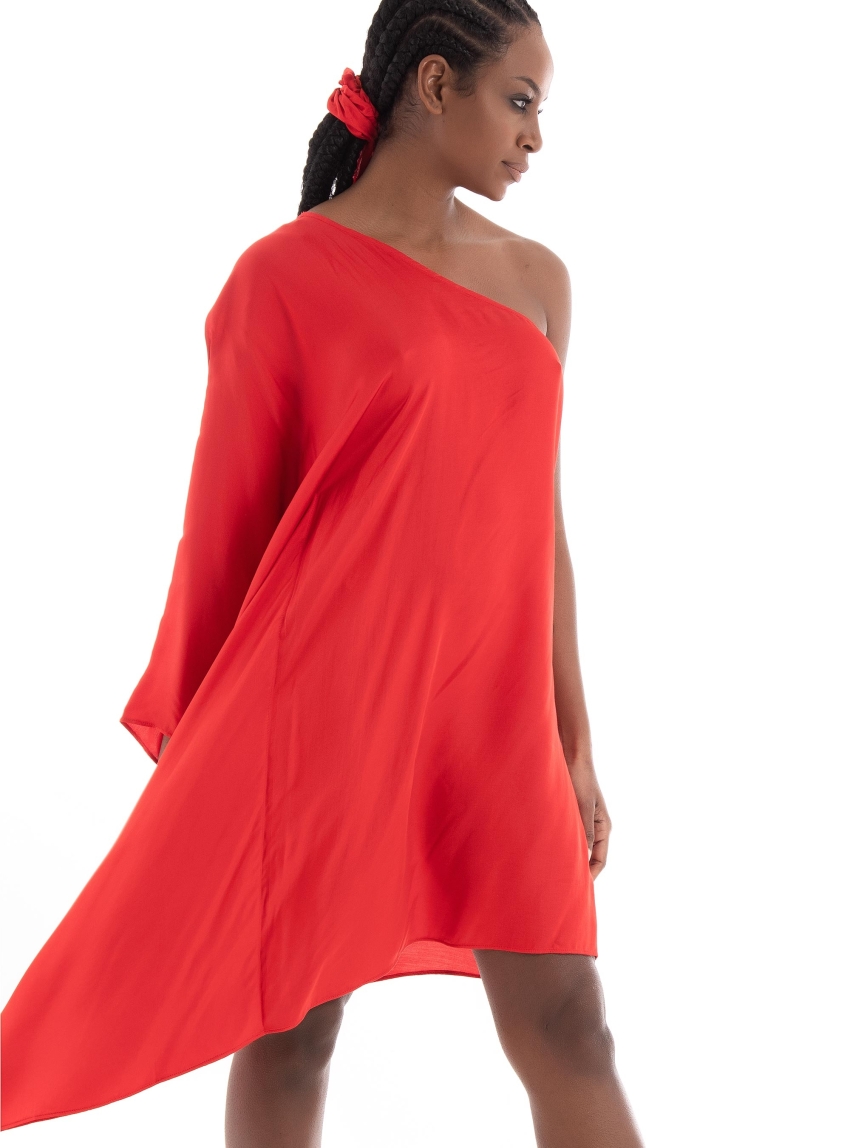 Ioanna Kourbela "Aitherial Drepary'' Mini Dress With One Shoulder - Red