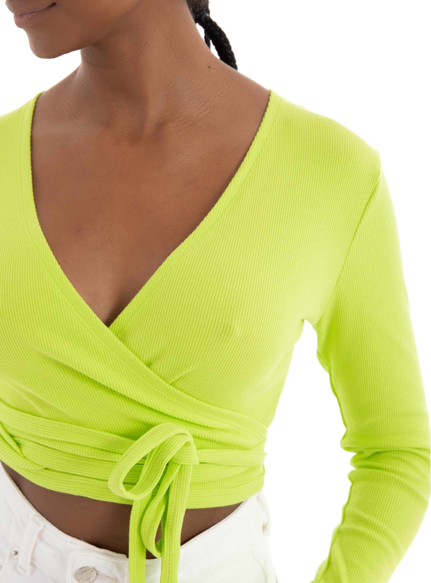 JJXX Frances Wrap Front Rib Top - Lime