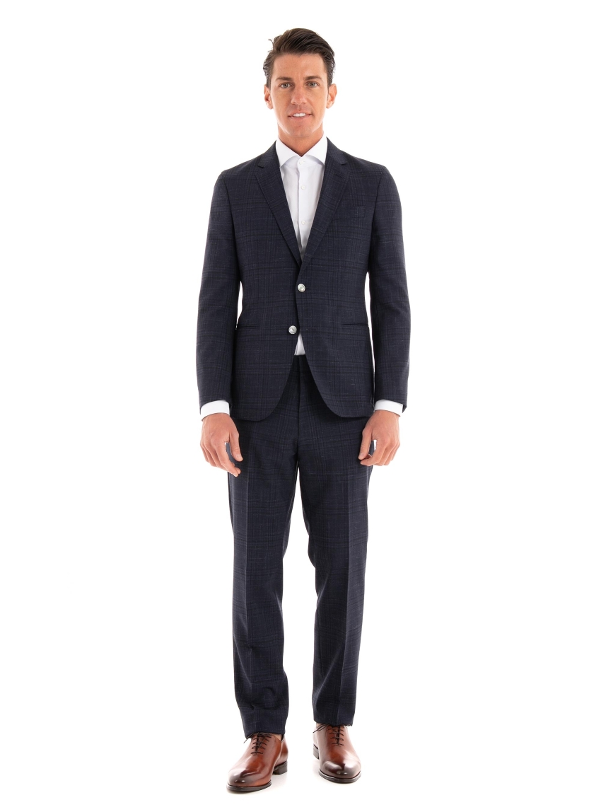 BOSS Slim Fit Linen Suit C-Huge-2Pcs-232 - Dark Blue