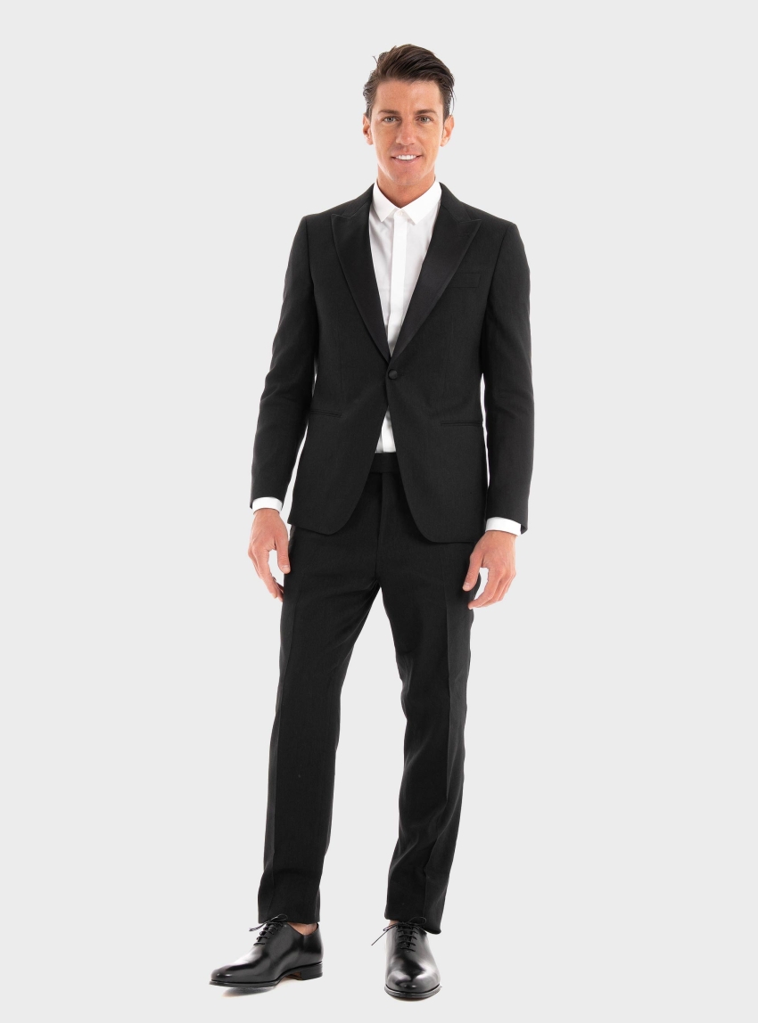 BOSS Slim Fit Suit In Linen Blend H-Huge-P-2Pcs-Tux232 - Black