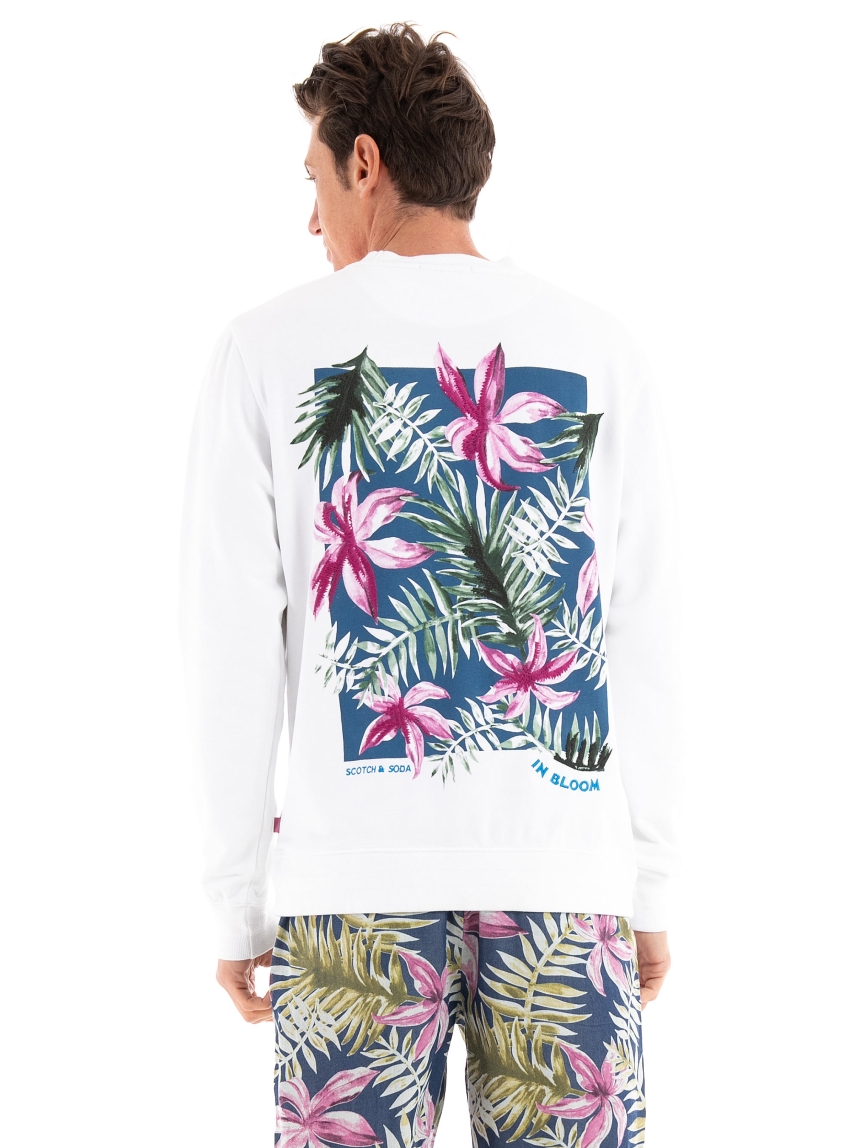 Scotch & Soda Floral Artwork Felpa Crewneck Sweater - White