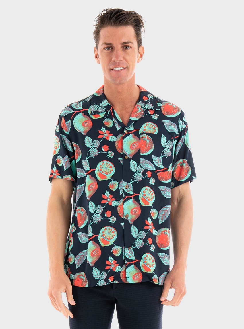 Scotch & Soda Printed Camp Shirt - Navy