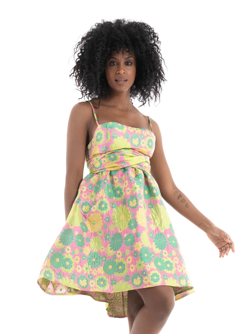 Glamorous Flower Jacquard Dress - Multi Colors