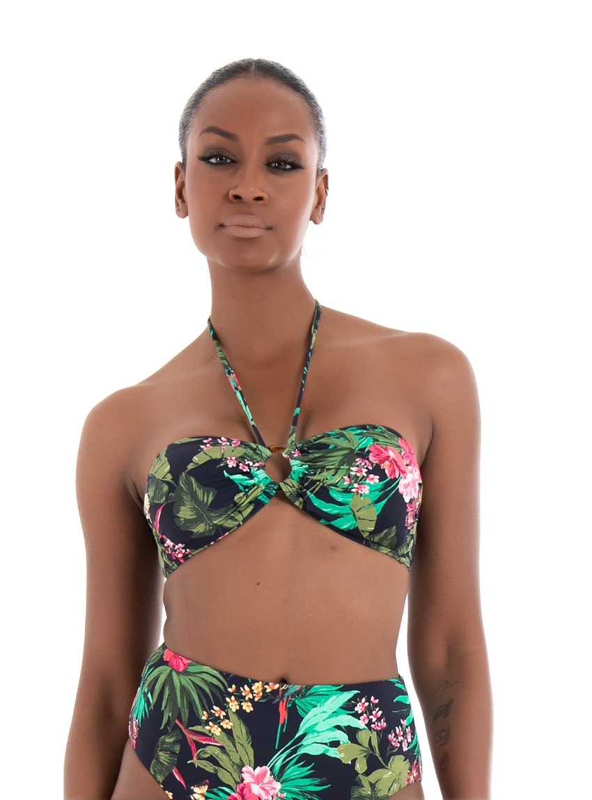 Only Juliette Ring Bandeau Bikini Top - Blue Black