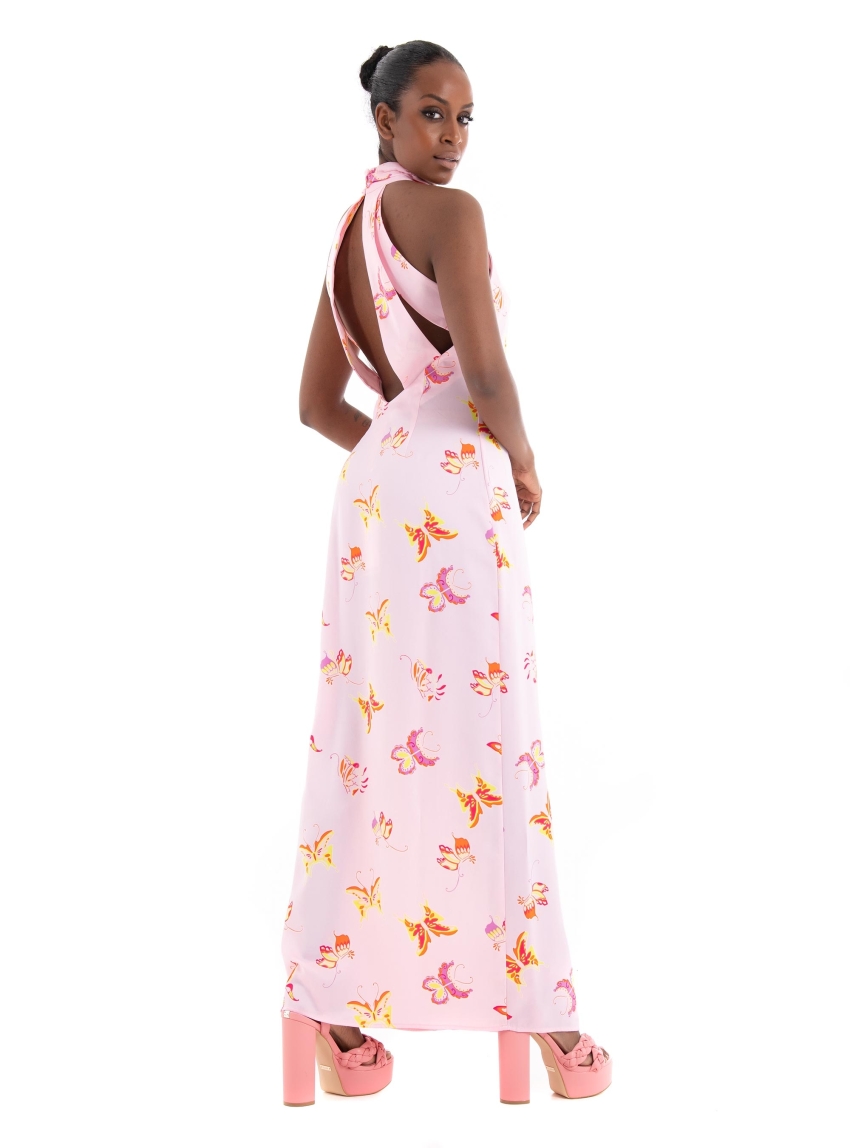 Somethingnew Buffy Halter Open Back Maxi Dress - Light Pink