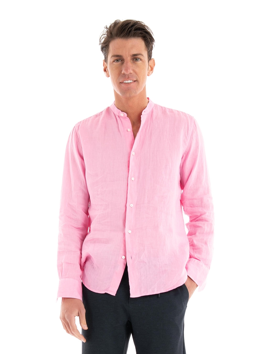 Brouback Slim Fit Linen Mao Shirt - Hot Pink