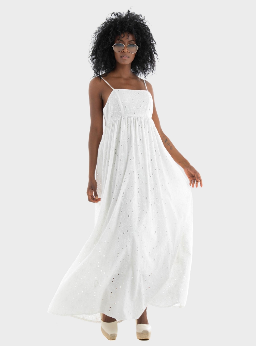 Selected Bonita Maxi Broderi Strap Dress - Off White
