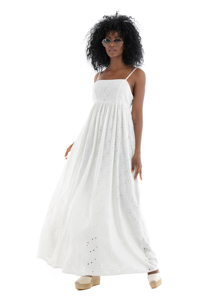 Selected Bonita Maxi Broderi Strap Dress - Off White