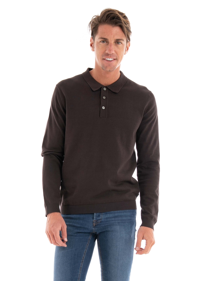 Jack & Jones Premium Igor Knit Polo Shirt - Dark Brown