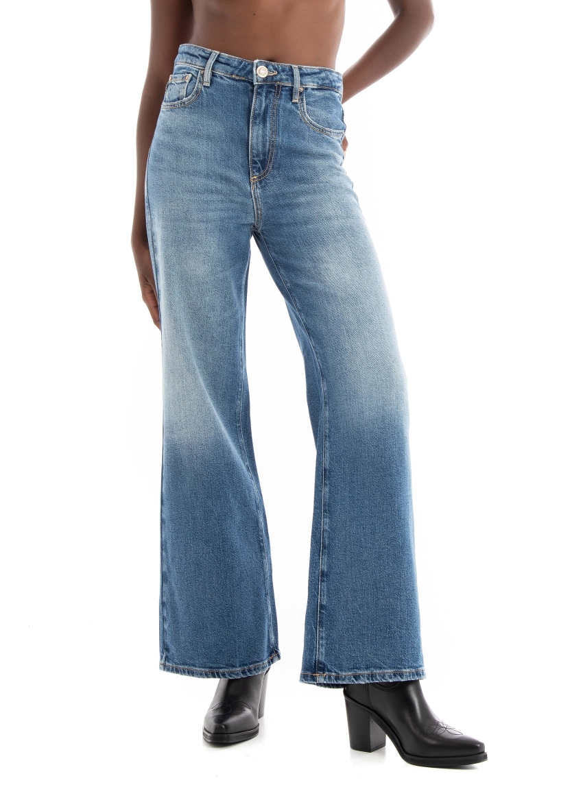 Guess Ankle Wide Leg Jeans - Medium Aged Denim