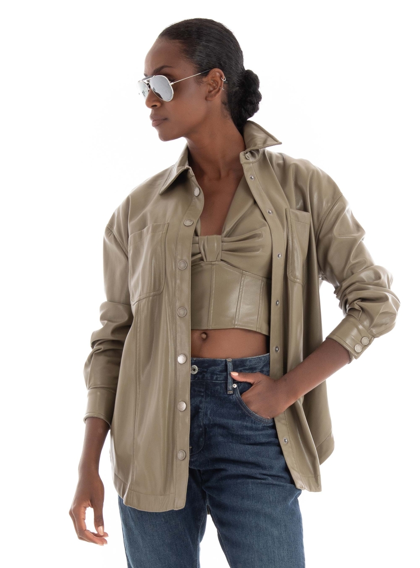 Guess Carola Faux Leather Shirt - Olive 