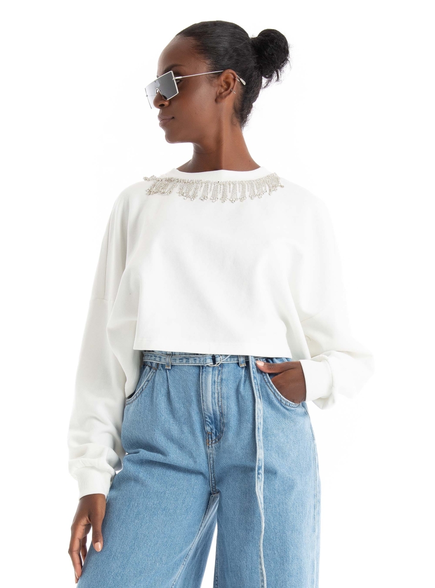 Only Rhine Bling O-Neck Sweater - White