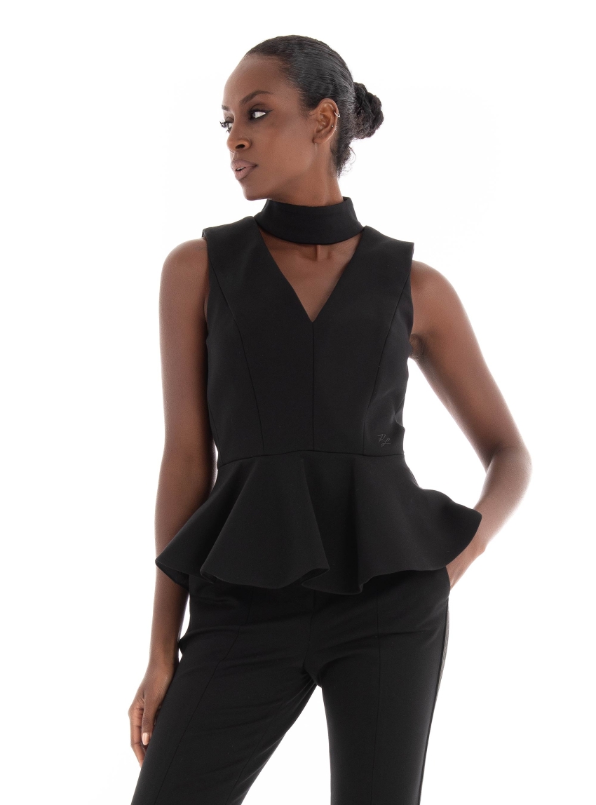 Karl Lagerfeld Cut-Out Peplum Top - Black