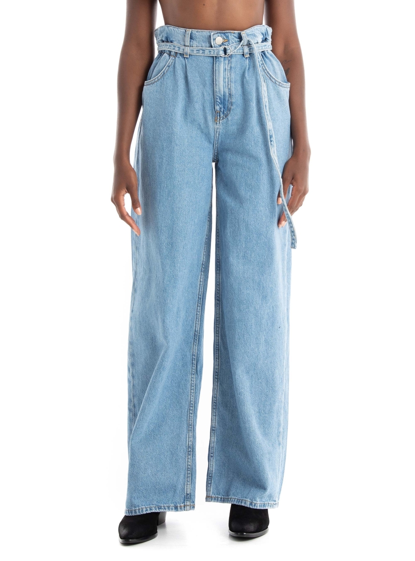 Only Emma High Waist Loose Wide Belt A14 Jeans - Medium Aged Denim