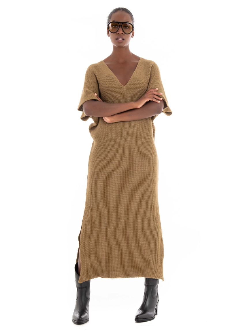 Ioanna Kourbela "TACTILITY" Midi Knit Dress Fully Fashioned - Khaki