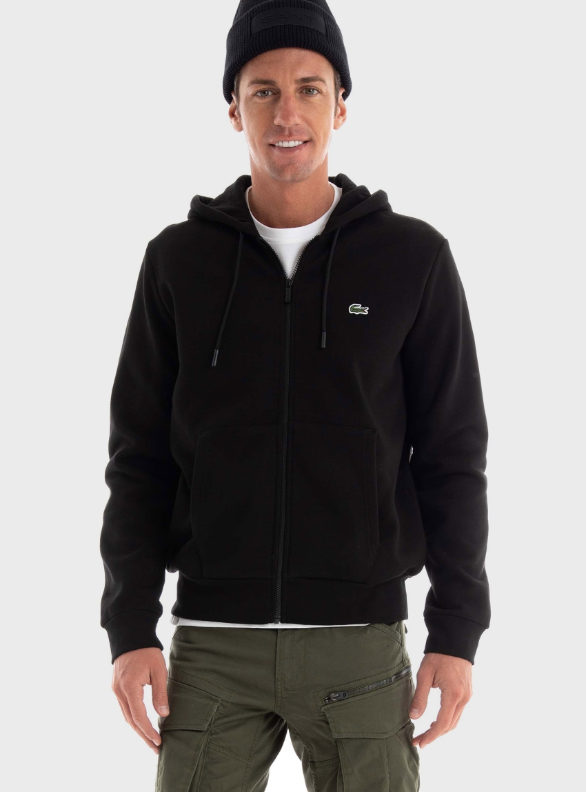 Lacoste Kangaroo Pocket Jogger Zip Up Sweatshirt - Black