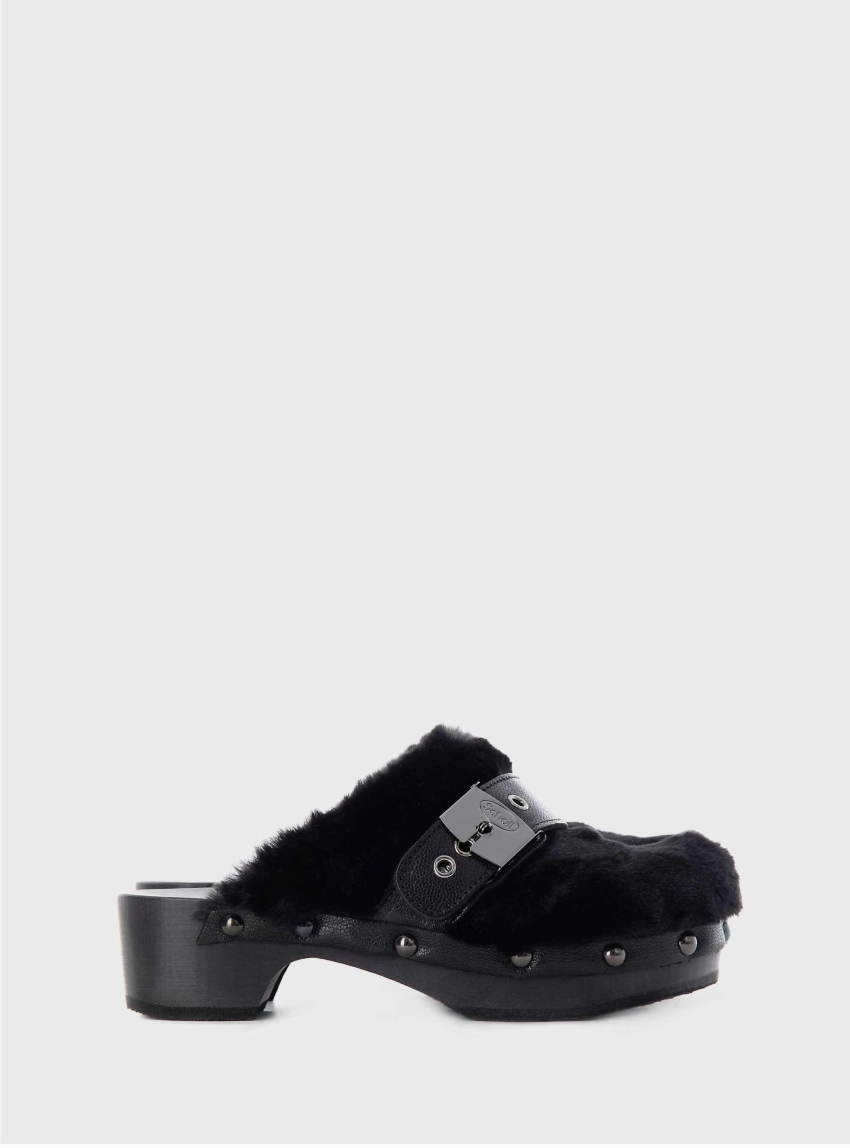 Scholl Pescura Robin Fur Clogs - Black