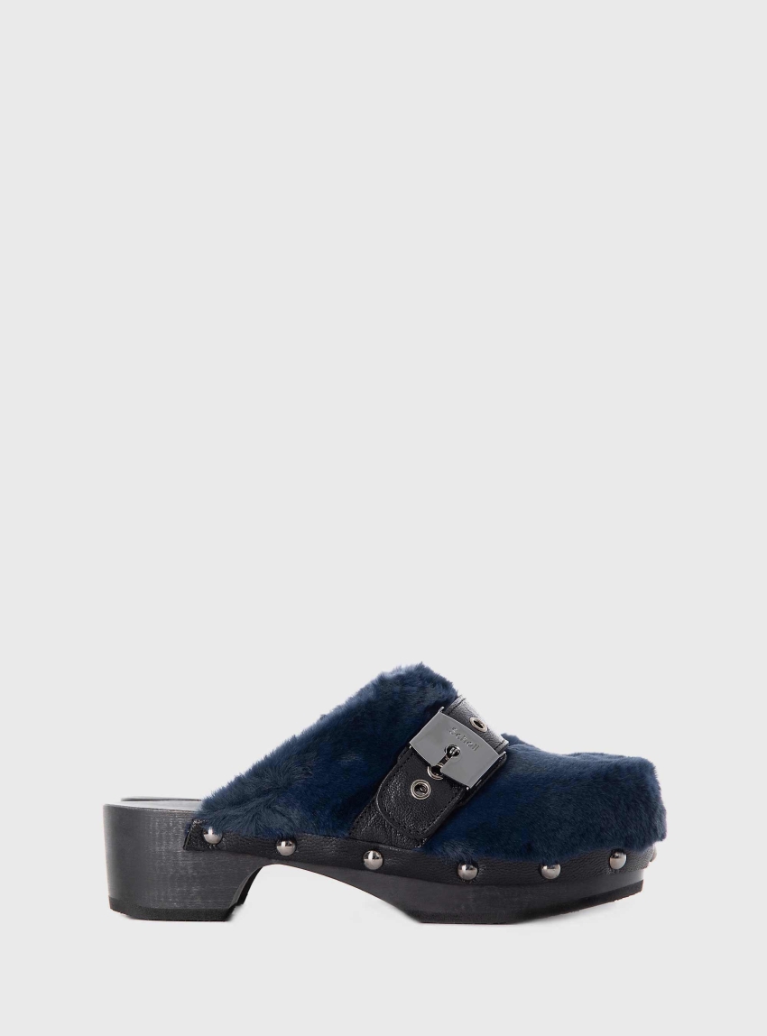 Scholl Pescura Robin Fur Clogs - Dark Blue