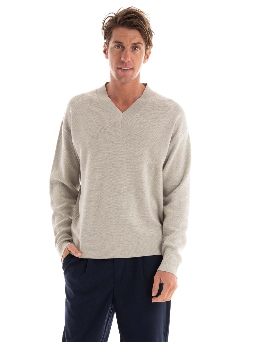 Jack & Jones Premium Bolt  V-Neck Knit - Light Beige