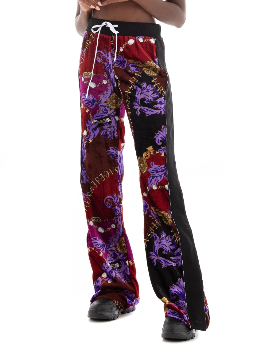 Versace Jeans Couture Velvet Print Chain Pants - Dark Purple