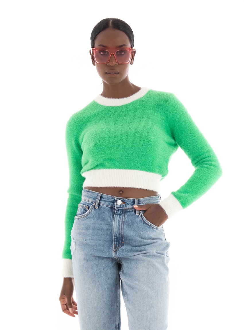 Only Piumo Crop Contrast Knit - Green