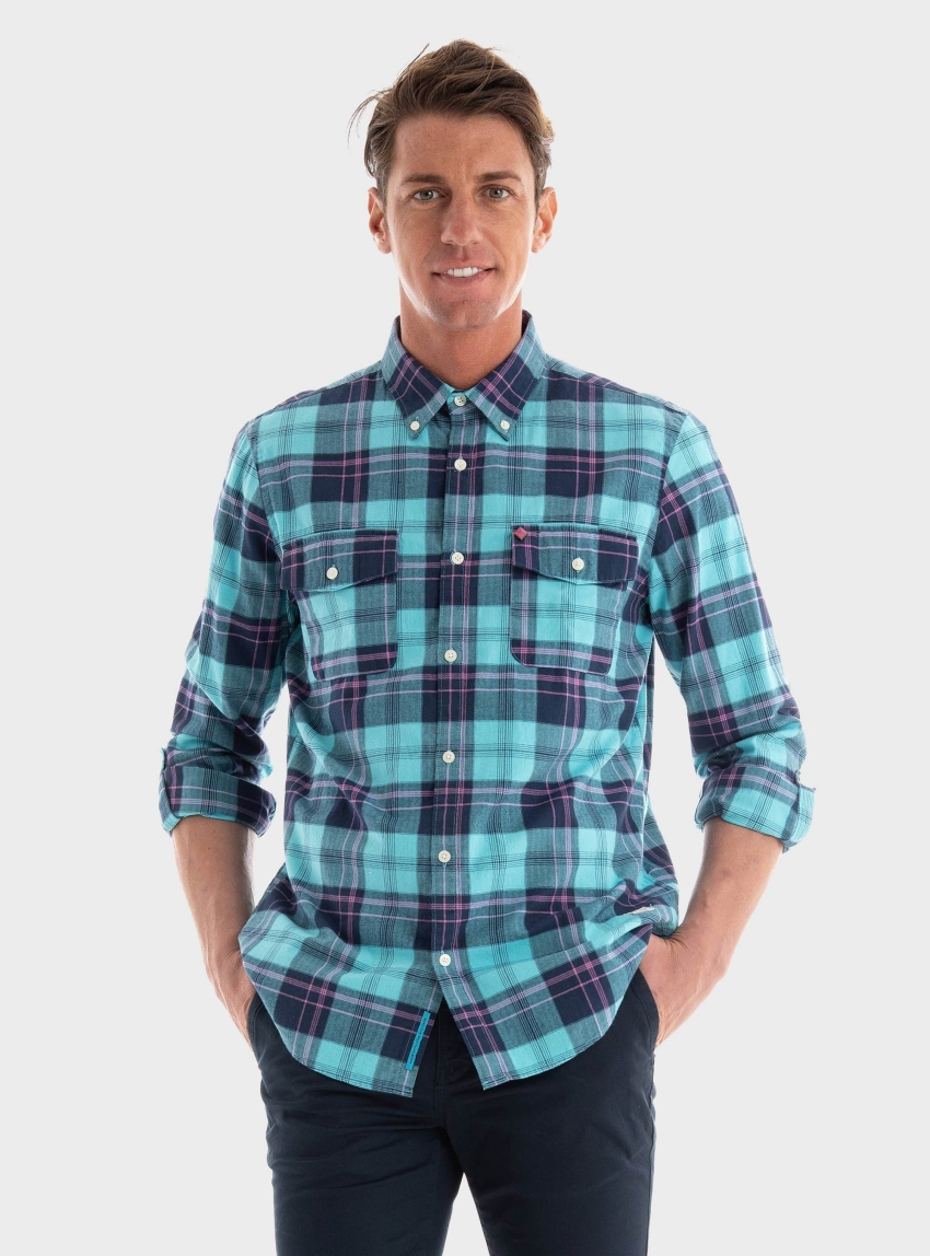Scotch & Soda Lightweight Flannel Checked Shirt - Blue