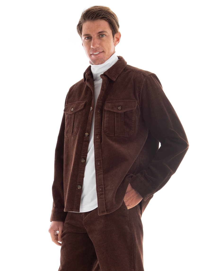 Les Deux Kody Heavy Corduroy Overshirt - Dark Brown