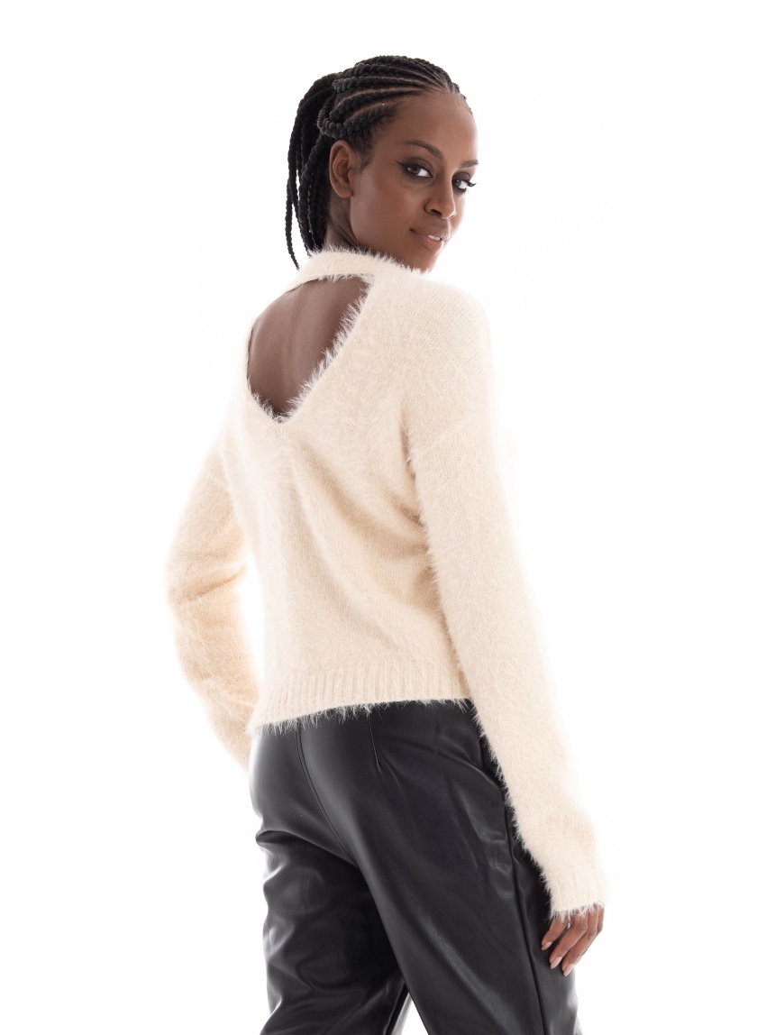 Vero Moda Poilu O-Neck Open Back Knit - Off White