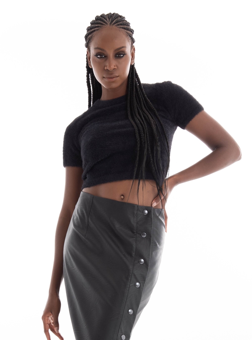 Glamorous Knit Crop Top - Black