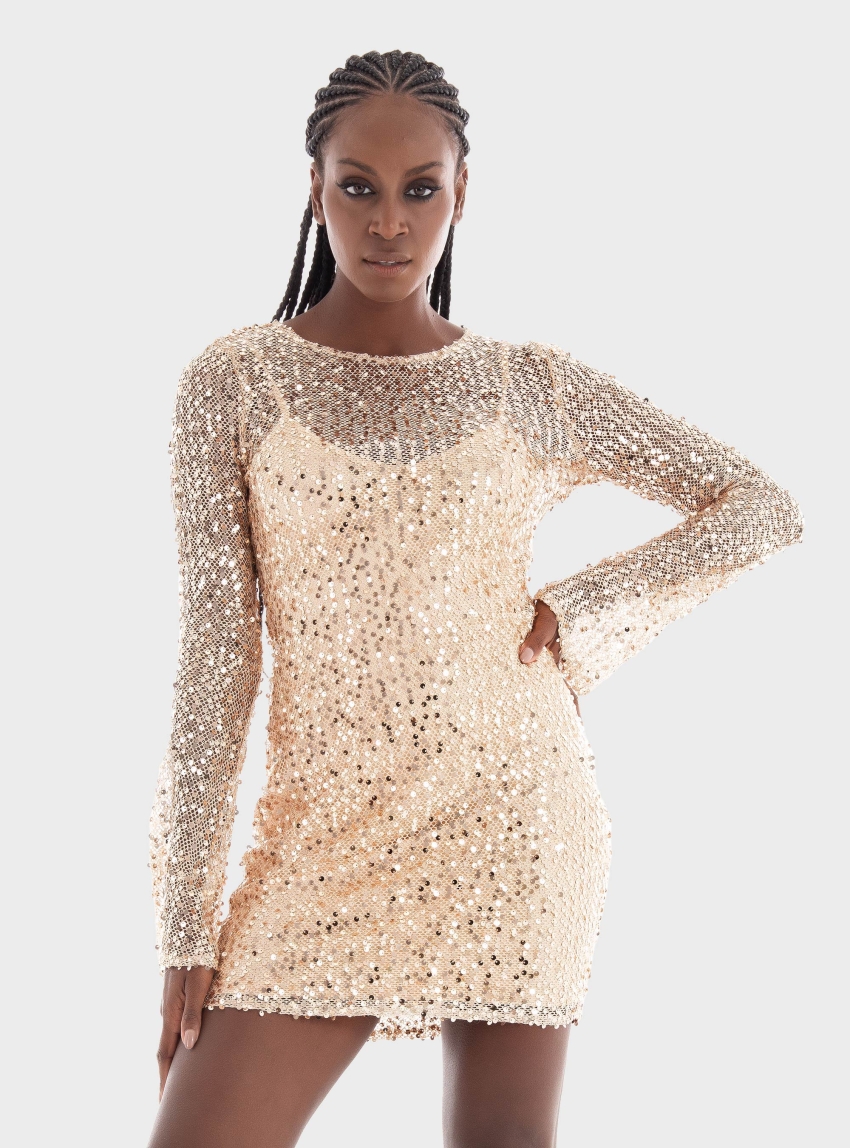 Glamorous Sequin Dress - Gold