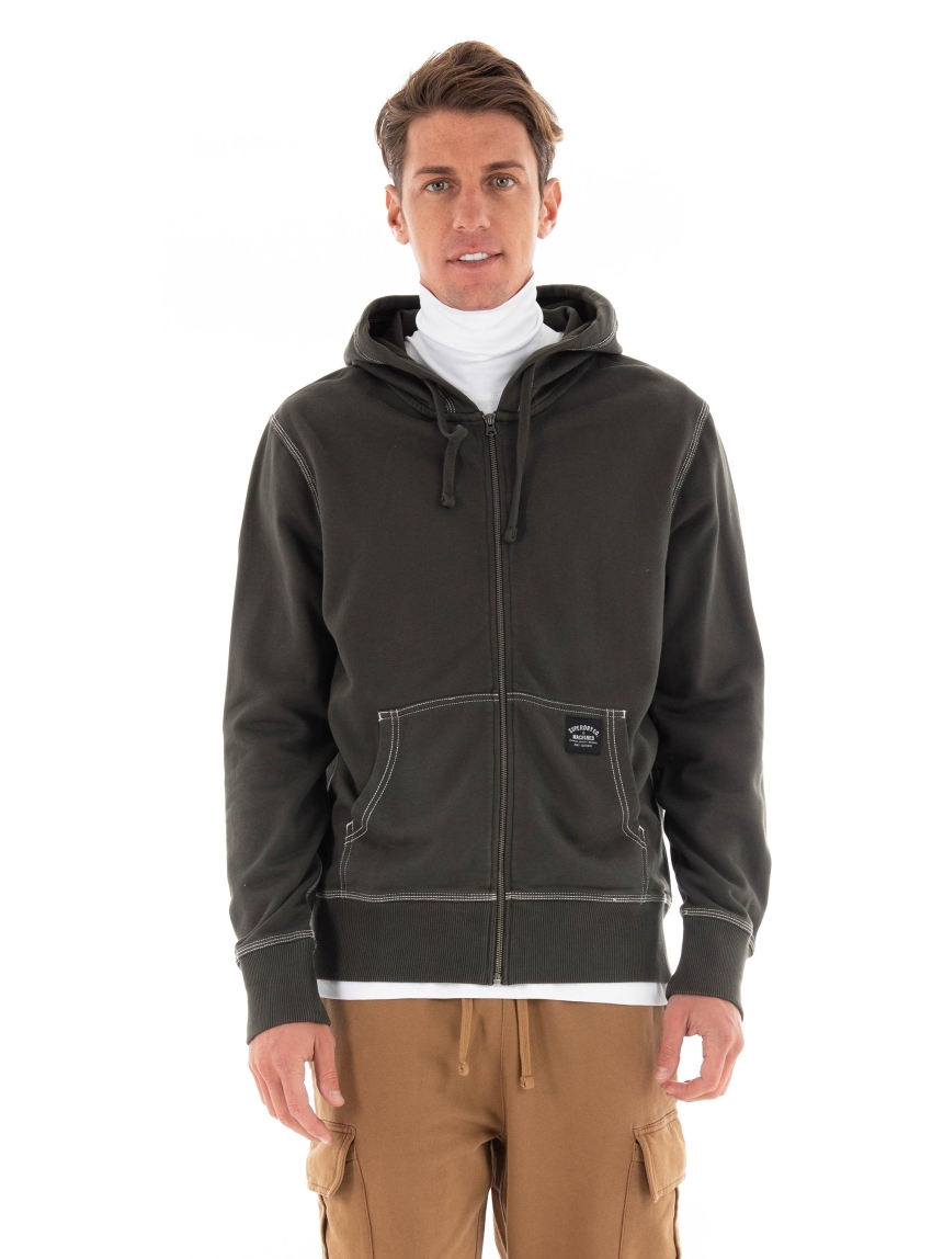 Superdry Contrast Stitch Relax Zip Hoodie - Dark Olive Green