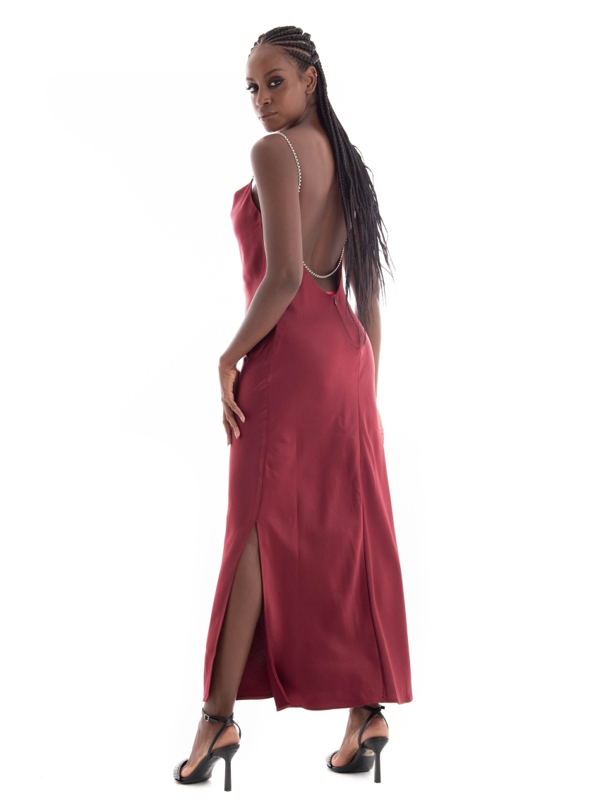 HUGO Cowl-Neck Regular-Fit Dress With Crystal Straps Kapartu-1 - Bordeaux