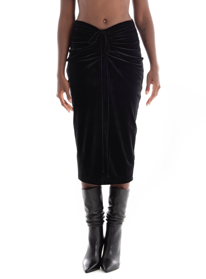 HUGO Velour Pencil Skirt With Gathered Front Details Nykonos - Black