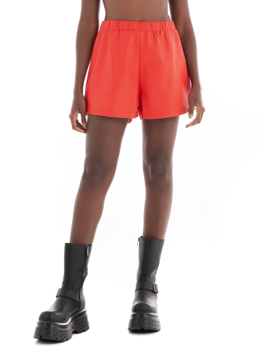 Collectiva Noir Faux Leather Zanes Shorts - Red