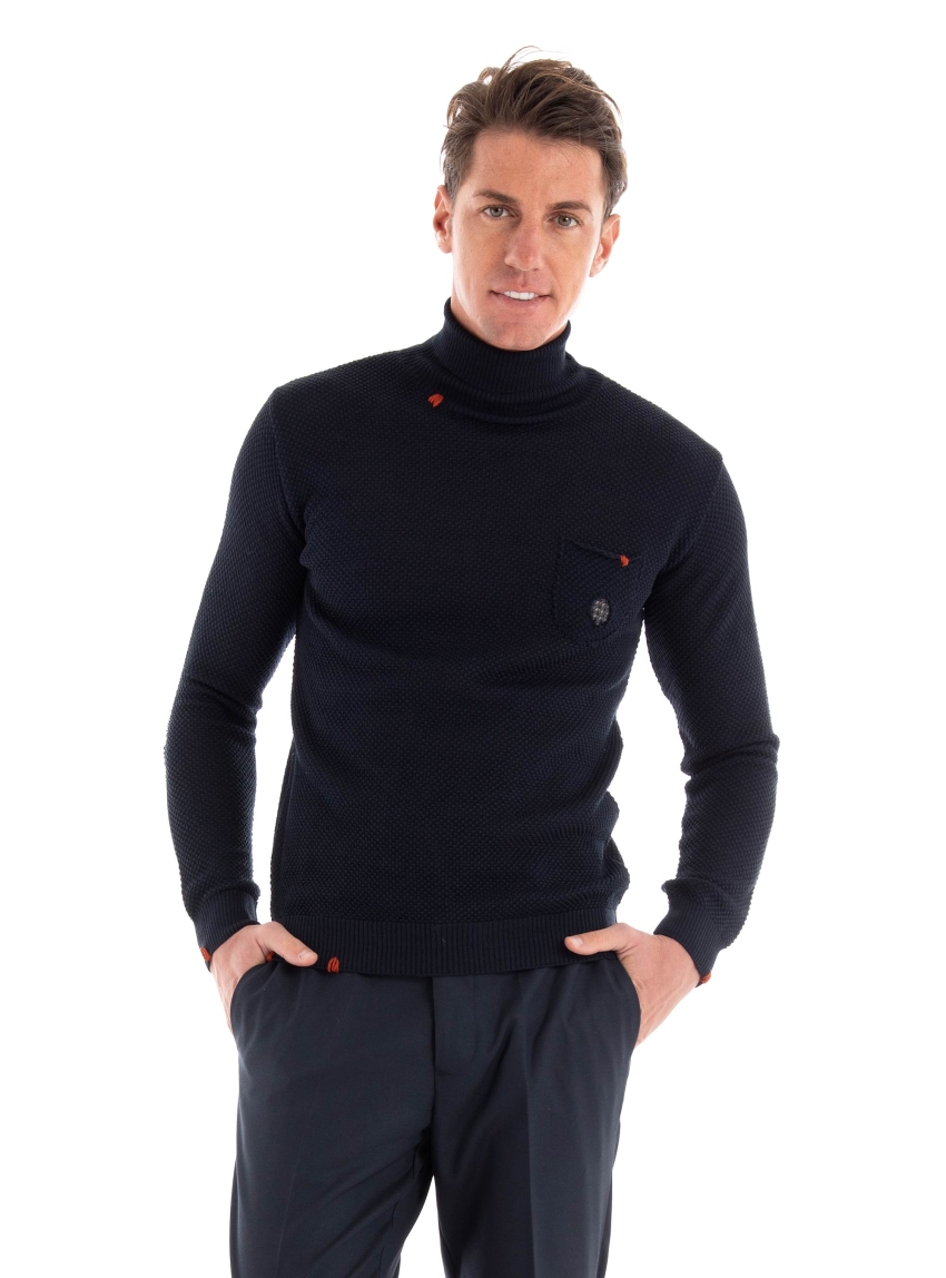 Paul Miranda Roll Neck Knit - Navy