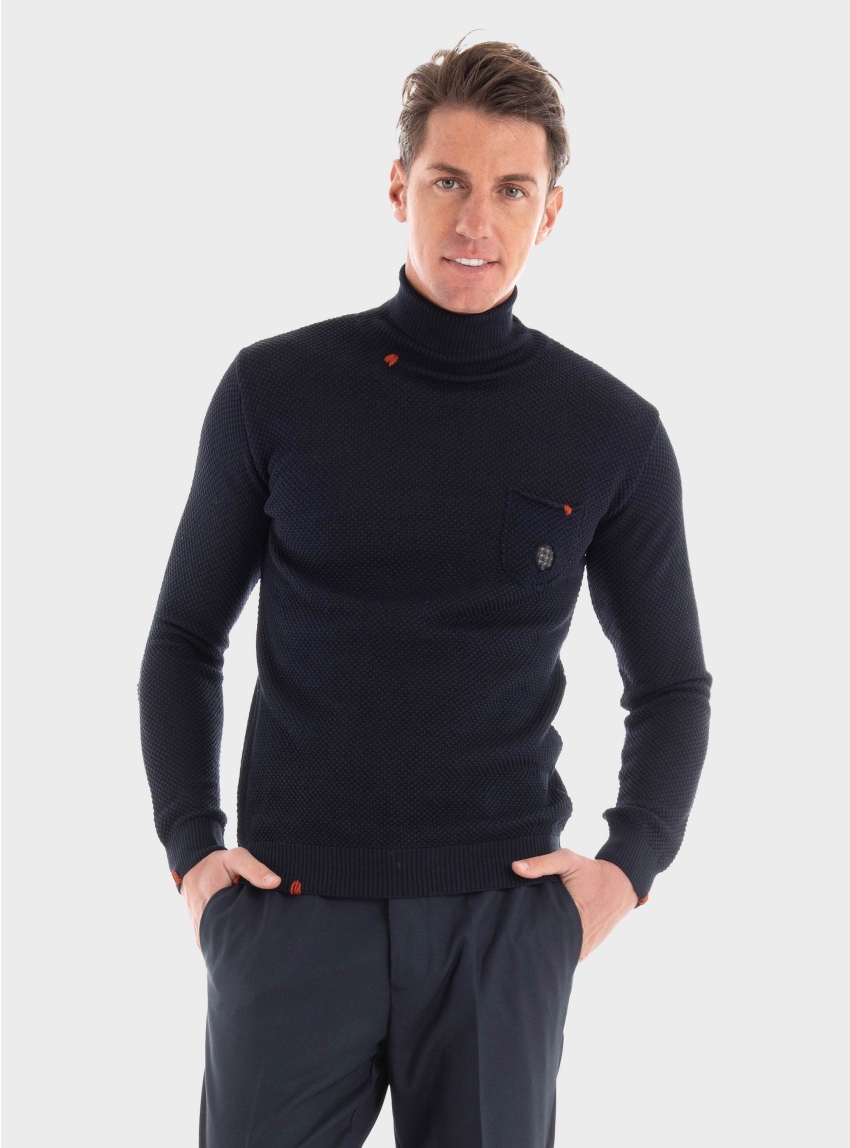Paul Miranda Roll Neck Knit - Navy