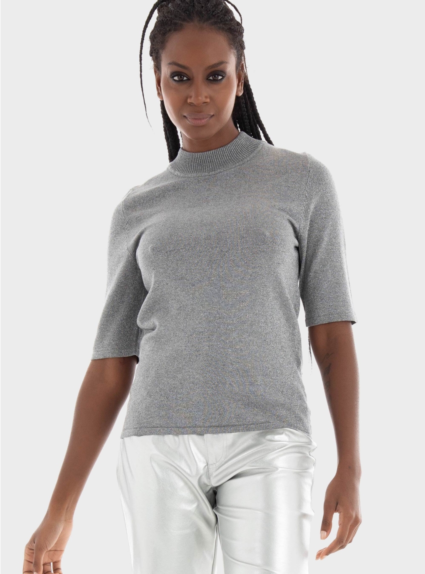 Selected Lura Lurex 2/4 Knit Top - Medium Grey Melange
