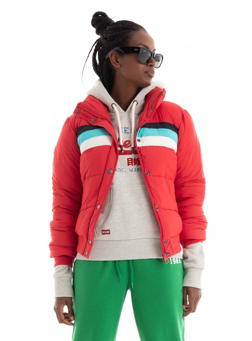 Superdry D4 Ovin Retro Panel Short Puffer Jacket - Red